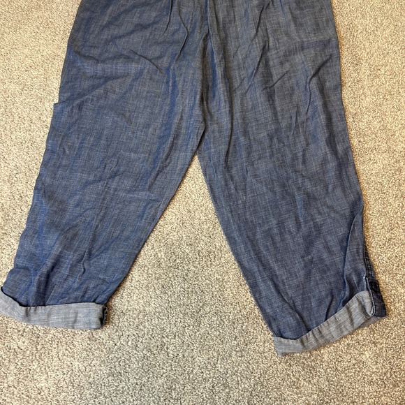 Talbots Pants Womens 14P Chambray Linen Blend Cropped Roll Tab Drawstring Casual - Picture 4 of 15